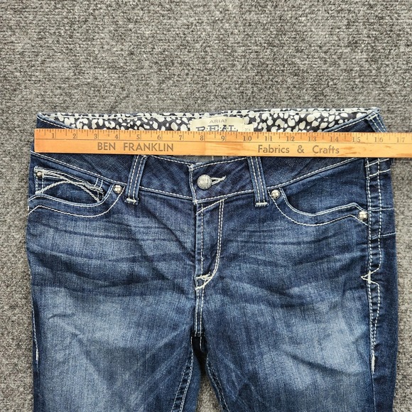 Ariat REAL Denim Jeans Womens 31 Short Blue Low Rise Boot Bootcut Embroidered - Picture 9 of 14